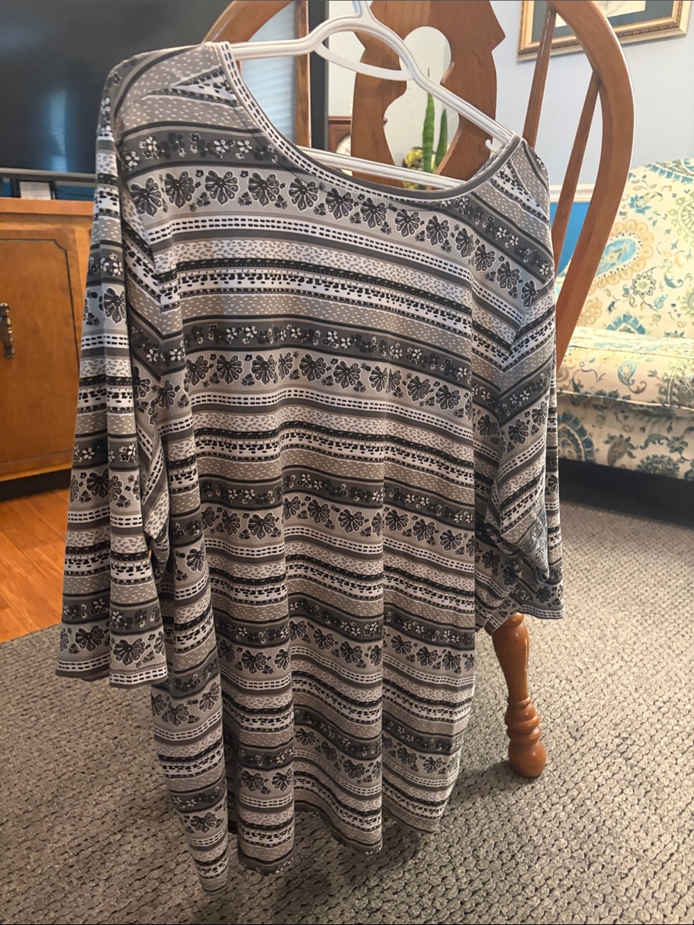 Woman Within Black and White Striped Floral-Print Tunic - Picture 3 of 4